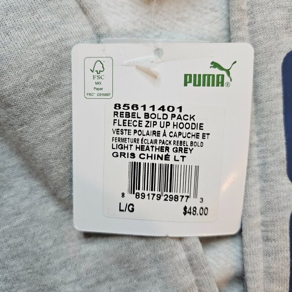 Puma Rebel Bold Fleece Youth Zip Up Hoodie - Size Large - Picture 5 of 7